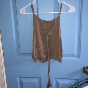 Tan tank, lace detailing, tassels